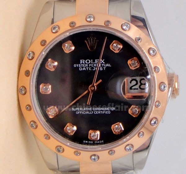High Quality Fake Rolex Datejust Watch 2-Tone Rose Gold Diamond